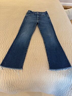 MOTHER Dark Blue Wide Leg Jeans with Raw Hem